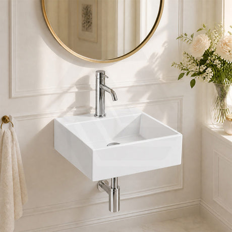 Mini Rectangle Ceramic Wall Hung Basin 330x290x110mm - Gloss White