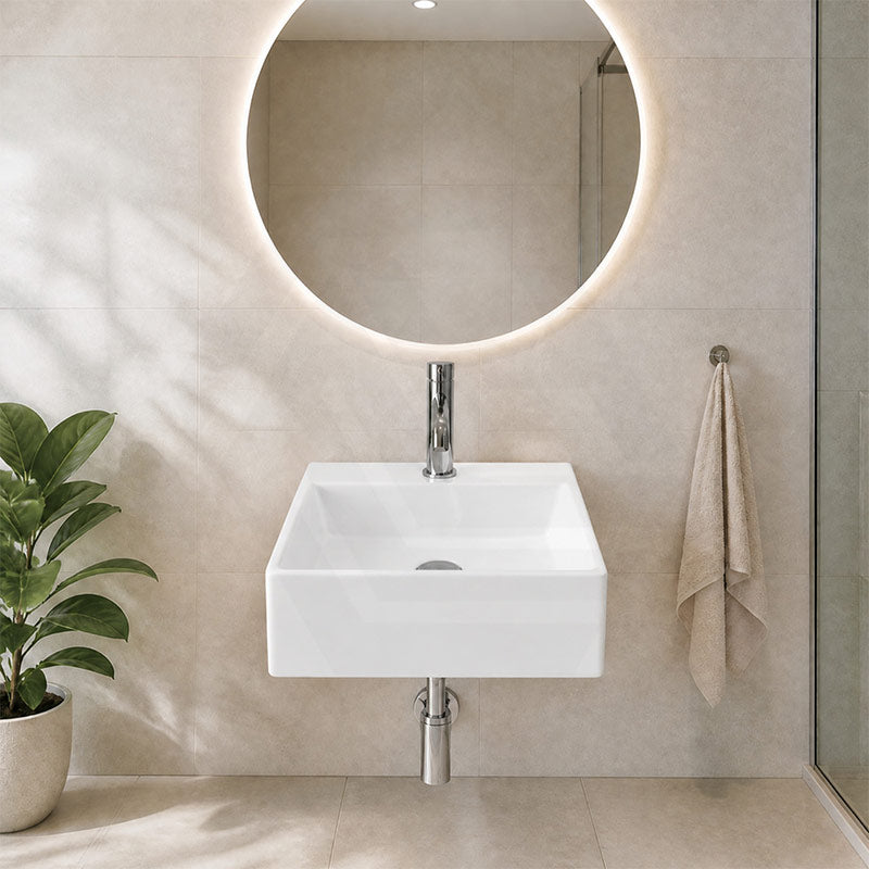 Mini Rectangle Ceramic Wall Hung Basin 330x290x110mm - Gloss White