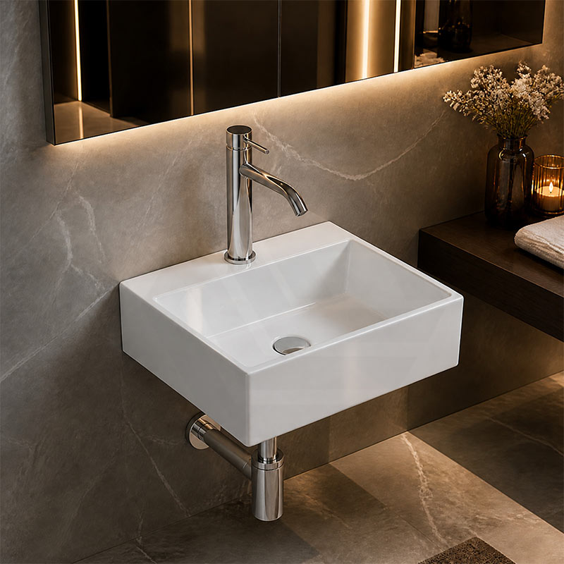 Mini Rectangle Ceramic Wall Hung Basin 330x290x110mm - Gloss White