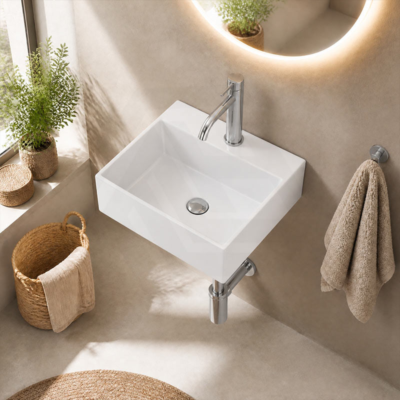 Mini Rectangle Ceramic Wall Hung Basin 330x290x110mm - Gloss White