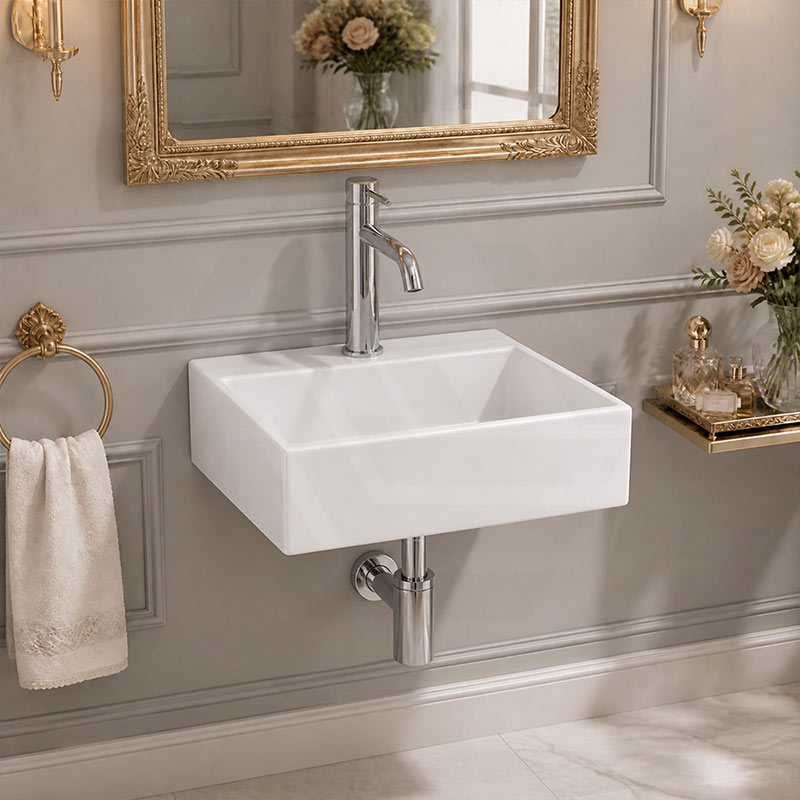 Mini Rectangle Ceramic Wall Hung Basin 330x290x110mm - Gloss White