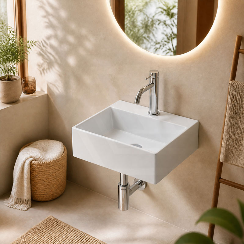Mini Rectangle Ceramic Wall Hung Basin 330x290x110mm - Gloss White