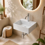 Mini Rectangle Ceramic Wall Hung Basin 330x290x110mm - Gloss White