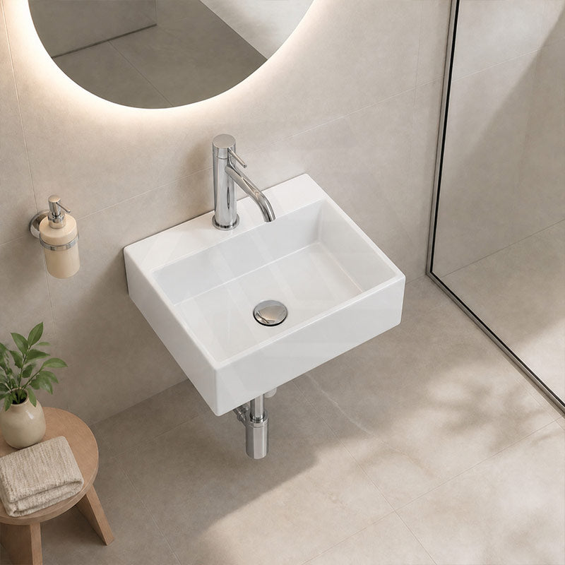 Mini Rectangle Ceramic Wall Hung Basin 330x290x110mm - Gloss White