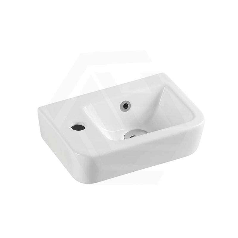 Mini Rectangle Wall Hung Ceramic Basin Left or Right Tap Hole Available 375x245x135mm - Gloss White