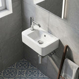 Mini Rectangle Wall Hung Ceramic Basin Left or Right Tap Hole Available 375x245x135mm - Gloss White