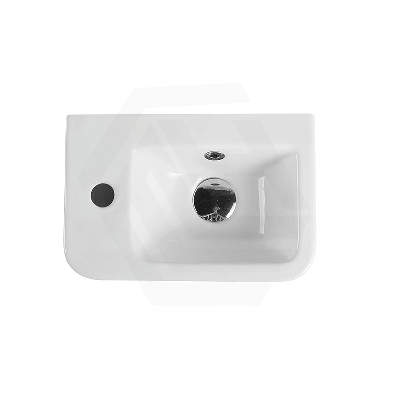 Mini Rectangle Wall Hung Ceramic Basin Left or Right Tap Hole Available 375x245x135mm - Gloss White