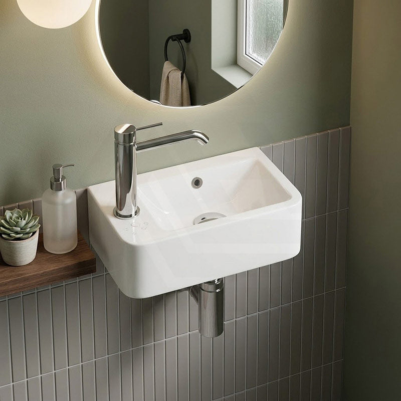 Mini Rectangle Wall Hung Ceramic Basin Left or Right Tap Hole Available 375x245x135mm - Gloss White