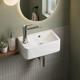 Mini Rectangle Wall Hung Ceramic Basin Left or Right Tap Hole Available 375x245x135mm - Gloss White