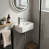 Mini Rectangle Wall Hung Ceramic Basin Left or Right Tap Hole Available 375x245x135mm - Gloss White