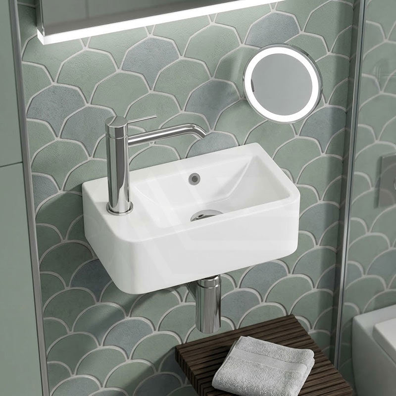 Mini Rectangle Wall Hung Ceramic Basin Left or Right Tap Hole Available 375x245x135mm - Gloss White
