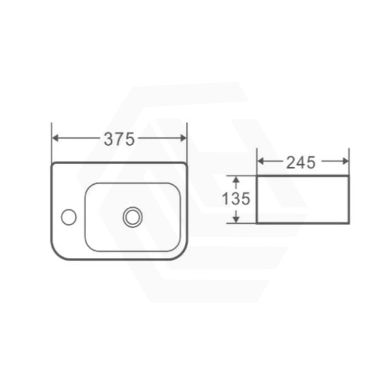 Mini Rectangle Wall Hung Ceramic Basin Left or Right Tap Hole Available 375x245x135mm - Gloss White