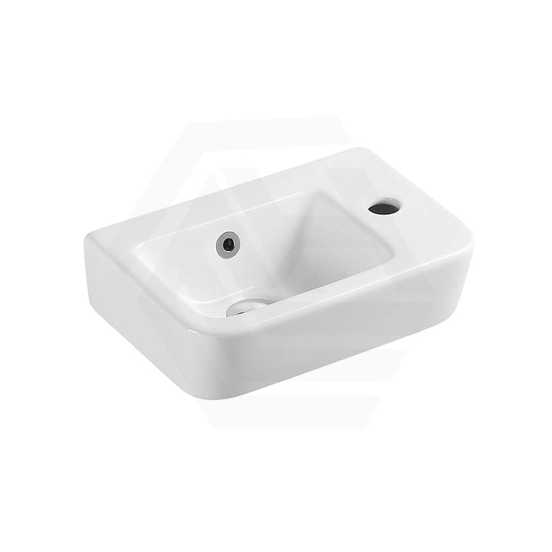 Mini Rectangle Wall Hung Ceramic Basin Left or Right Tap Hole Available 375x245x135mm - Gloss White
