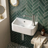 Mini Rectangle Wall Hung Ceramic Basin Left or Right Tap Hole Available 375x245x135mm - Gloss White