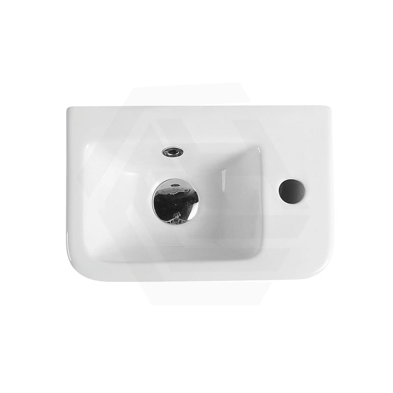 Mini Rectangle Wall Hung Ceramic Basin Left or Right Tap Hole Available 375x245x135mm - Gloss White