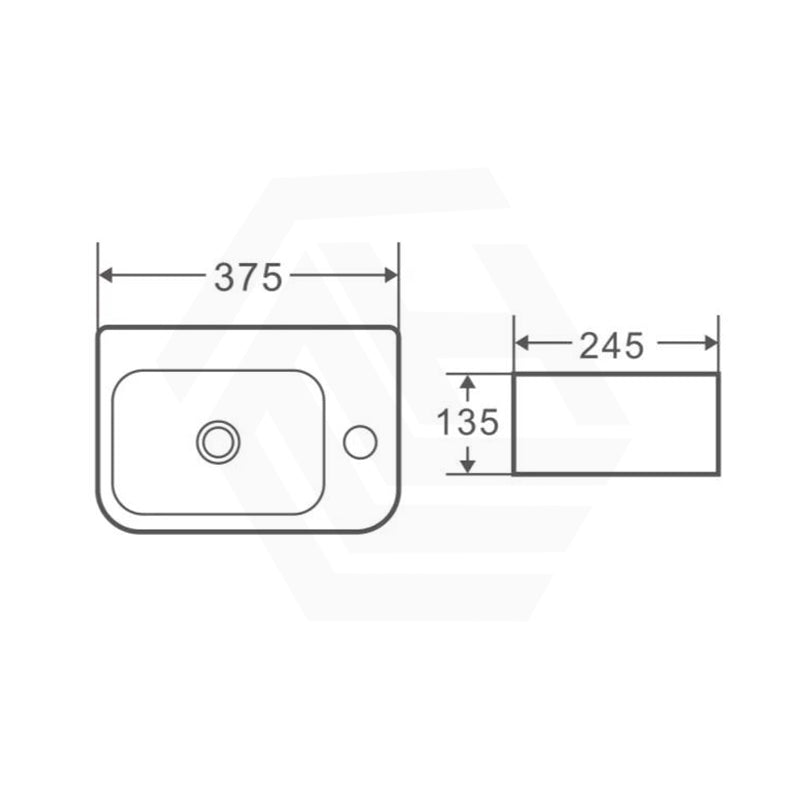Mini Rectangle Wall Hung Ceramic Basin Left or Right Tap Hole Available 375x245x135mm - Gloss White