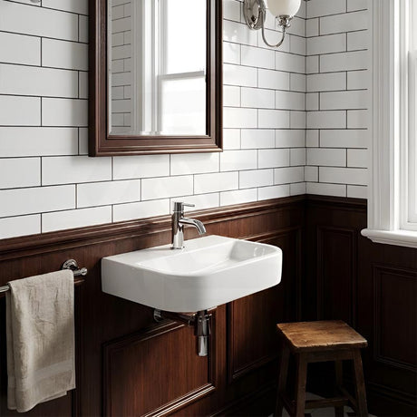 Mini Rectangle Wall Hung Ceramic Basin 380x245x80mm - Gloss White