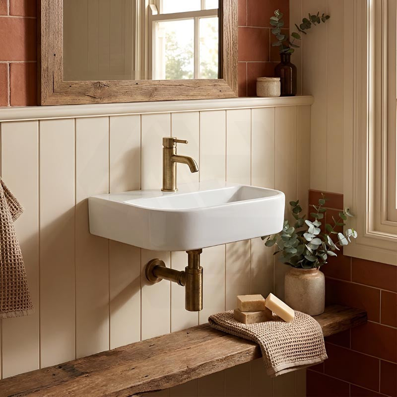 Mini Rectangle Wall Hung Ceramic Basin 380x245x80mm - Gloss White