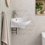 Ceramic Mini Corner Wall Hung Basin with Overflow 390x365x130mm - Gloss White