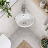 Ceramic Mini Corner Wall Hung Basin with Overflow 390x365x130mm - Gloss White