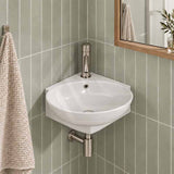 Ceramic Mini Corner Wall Hung Basin with Overflow 390x365x130mm - Gloss White