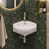 Ceramic Mini Corner Wall Hung Basin with Overflow 390x365x130mm - Gloss White