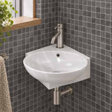 Ceramic Mini Corner Wall Hung Basin with Overflow 390x365x130mm - Gloss White