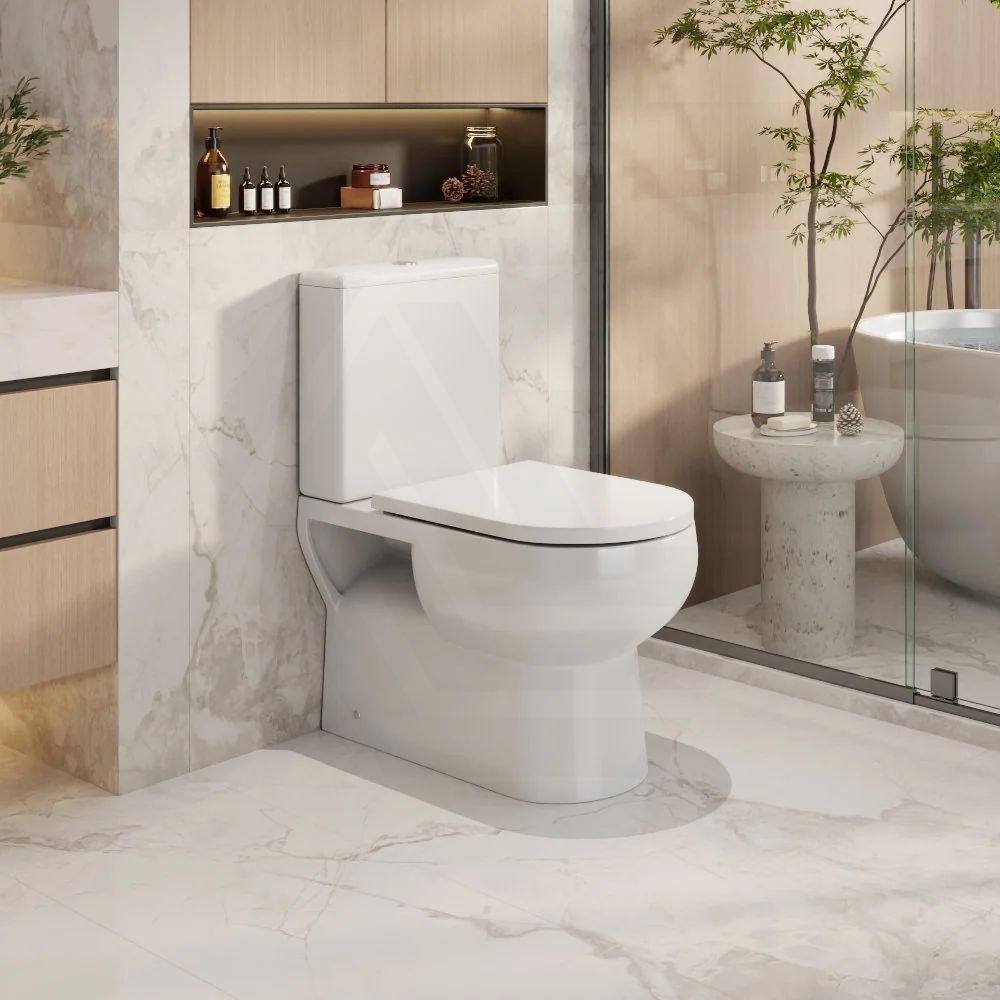 Moi Back to Wall Rimless Flushing Ceramic Toilet Suite Soft Close Seat 665x390x860mm - Gloss White