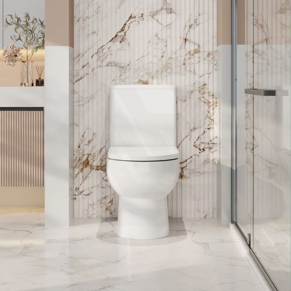 Moi Back to Wall Rimless Flushing Ceramic Toilet Suite Soft Close Seat 665x390x860mm - Gloss White