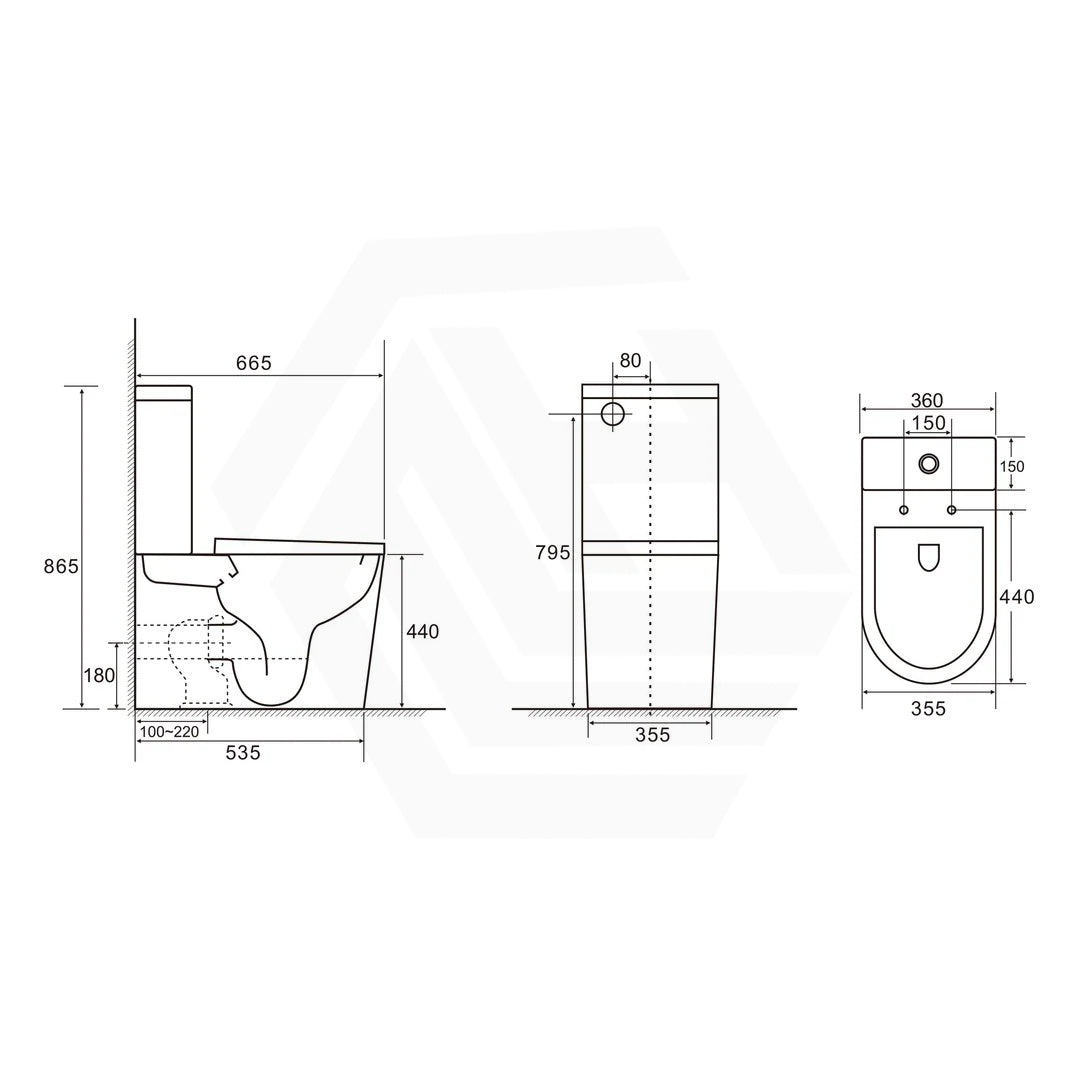 Pani Rimless Toilet Suite Comfort Height Back To Wall 665x360x865mm - Gloss White
