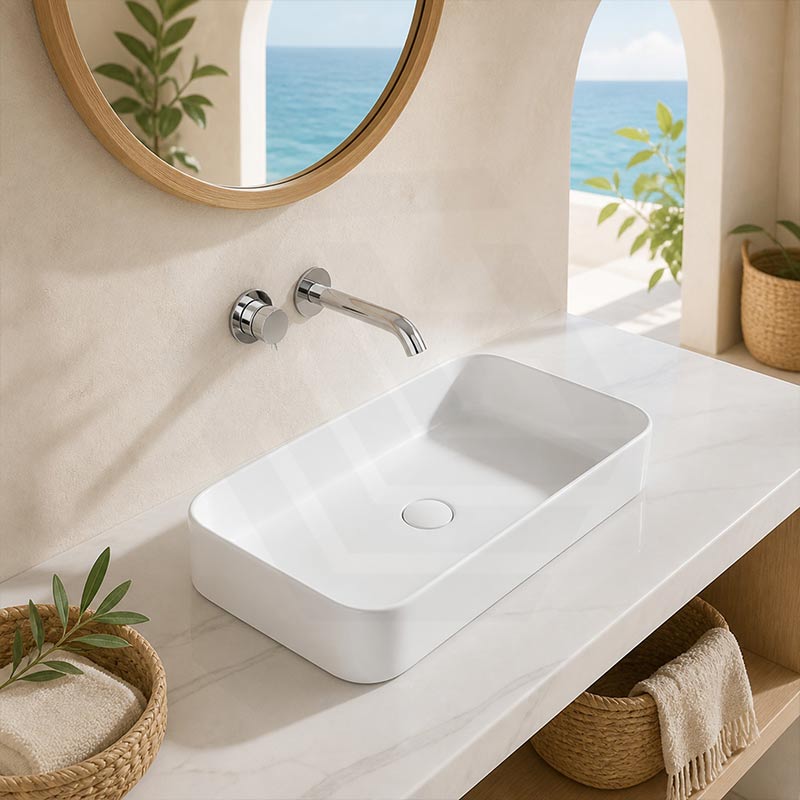 Rectangle Above Counter Top Ceramic Basin 550x390x120mm - Gloss White