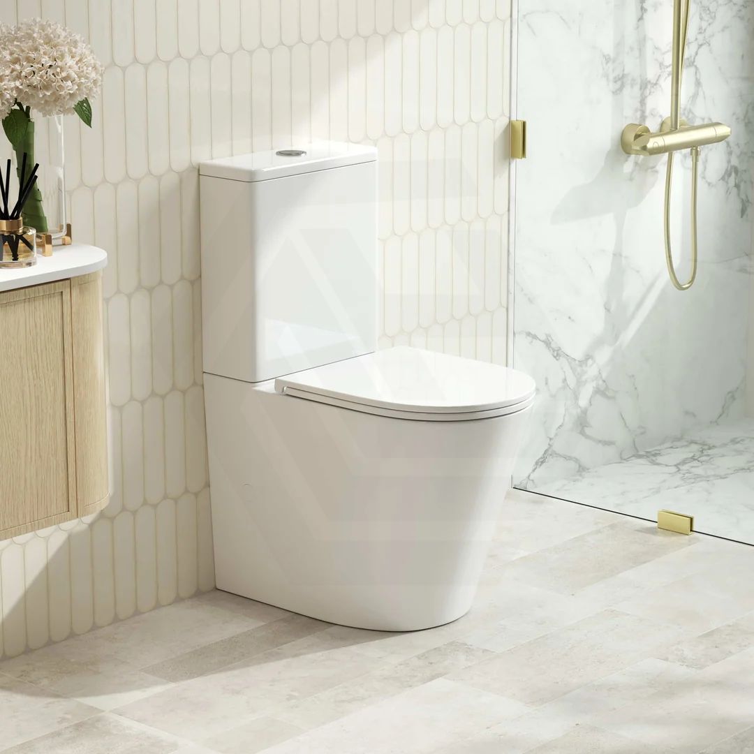 RIVO Rimless Tornado Back to Wall Toilet Suite Compact Design 615x390x840mm - Gloss White