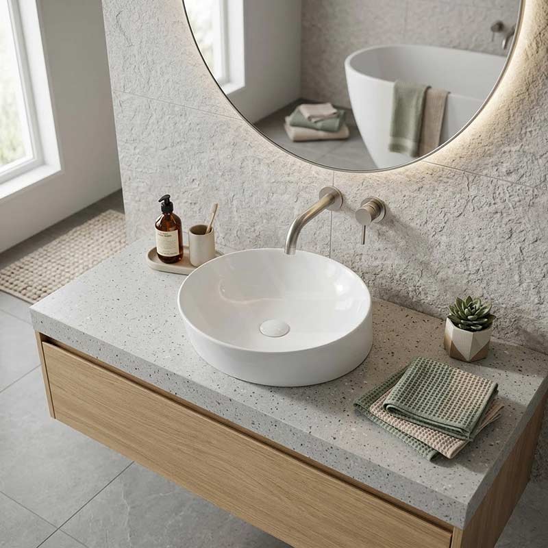 Round Above Counter Ceramic Basin Counter Top 400x440x100mm - Gloss White