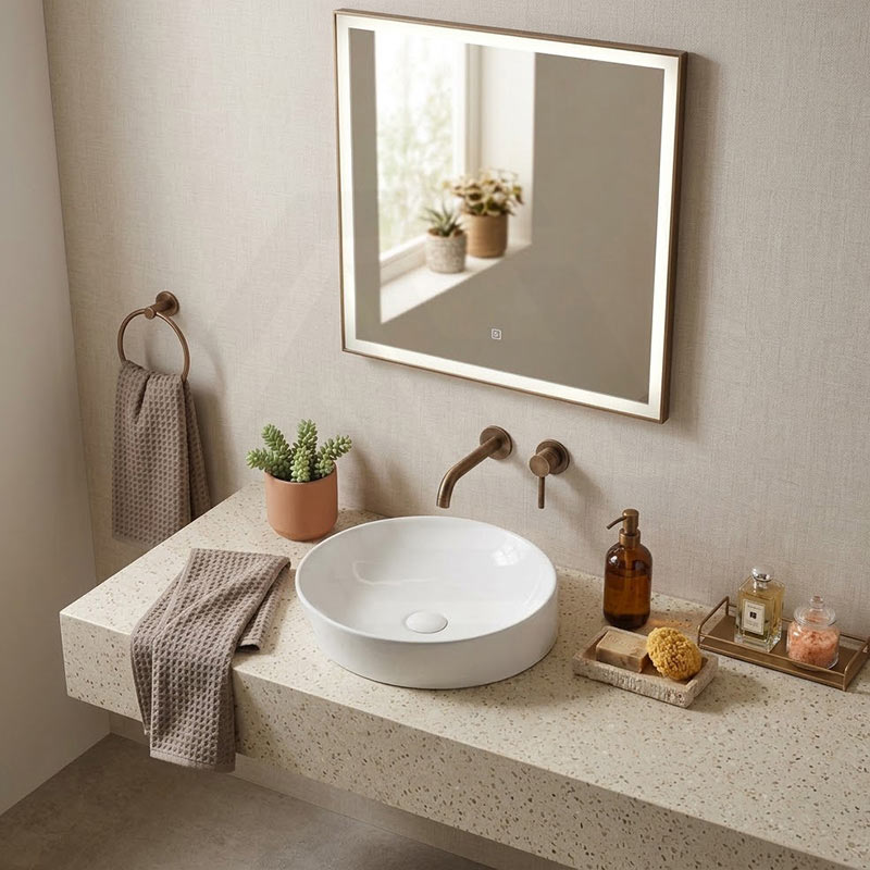 Round Above Counter Ceramic Basin Counter Top 400x440x100mm - Gloss White