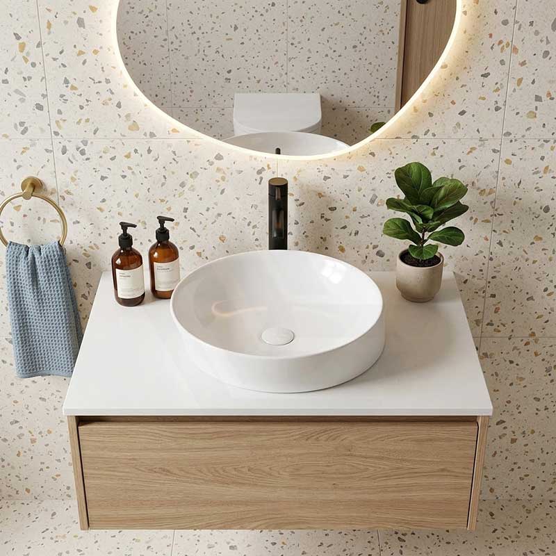 Round Above Counter Ceramic Basin Counter Top 400x440x100mm - Gloss White