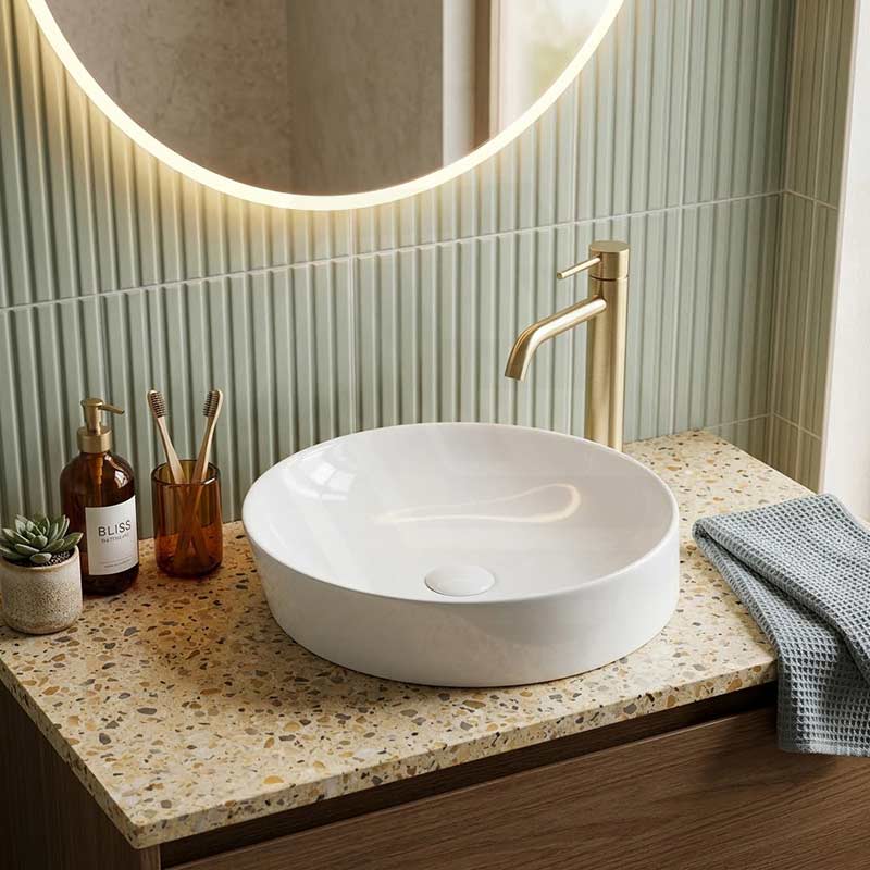 Round Above Counter Ceramic Basin Counter Top 400x440x100mm - Gloss White