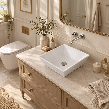 Square Ceramic Above Counter Basin 410x410x120mm - Gloss White