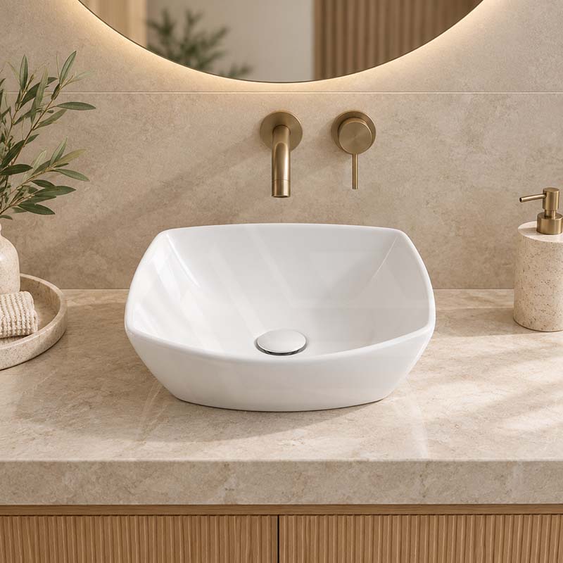 Above Counter Ceramic Basin Special Shape 430x430x135mm - Gloss White