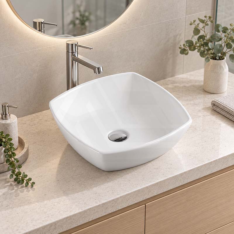 Above Counter Ceramic Basin Special Shape 430x430x135mm - Gloss White