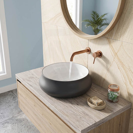Round Above Counter Ceramic Counter Top Basin 400x400x150mm - Nero Grey