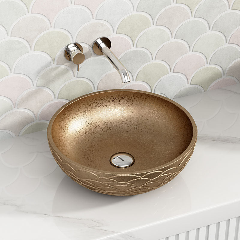 410x410x140mm Round Bowl Shape Art Gold Ceramic Basin Above Counter