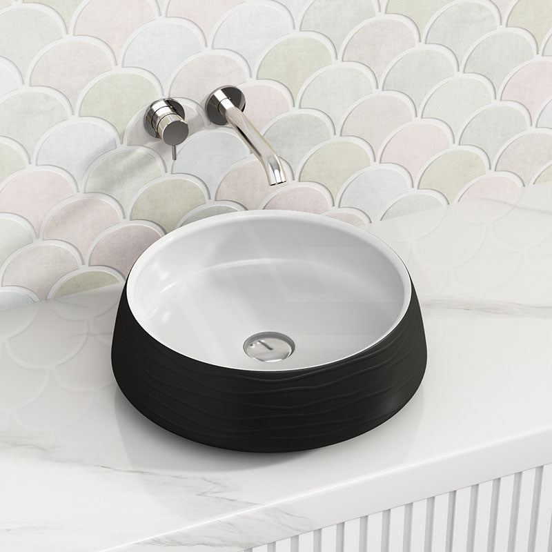 410x410x140mm Round Matt Black & White Above Counter Basin Counter Top