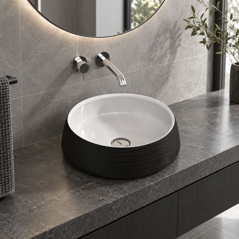 Round Above Counter Top Ceramic Basin 410x410x140mm - Matt Black & White