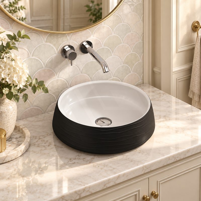 Round Above Counter Top Ceramic Basin 410x410x140mm - Matt Black & White