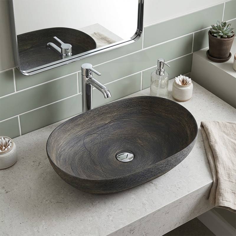Oval Above Counter Ceramic Basin Art Basin 585x400x125mm - Natura Oak