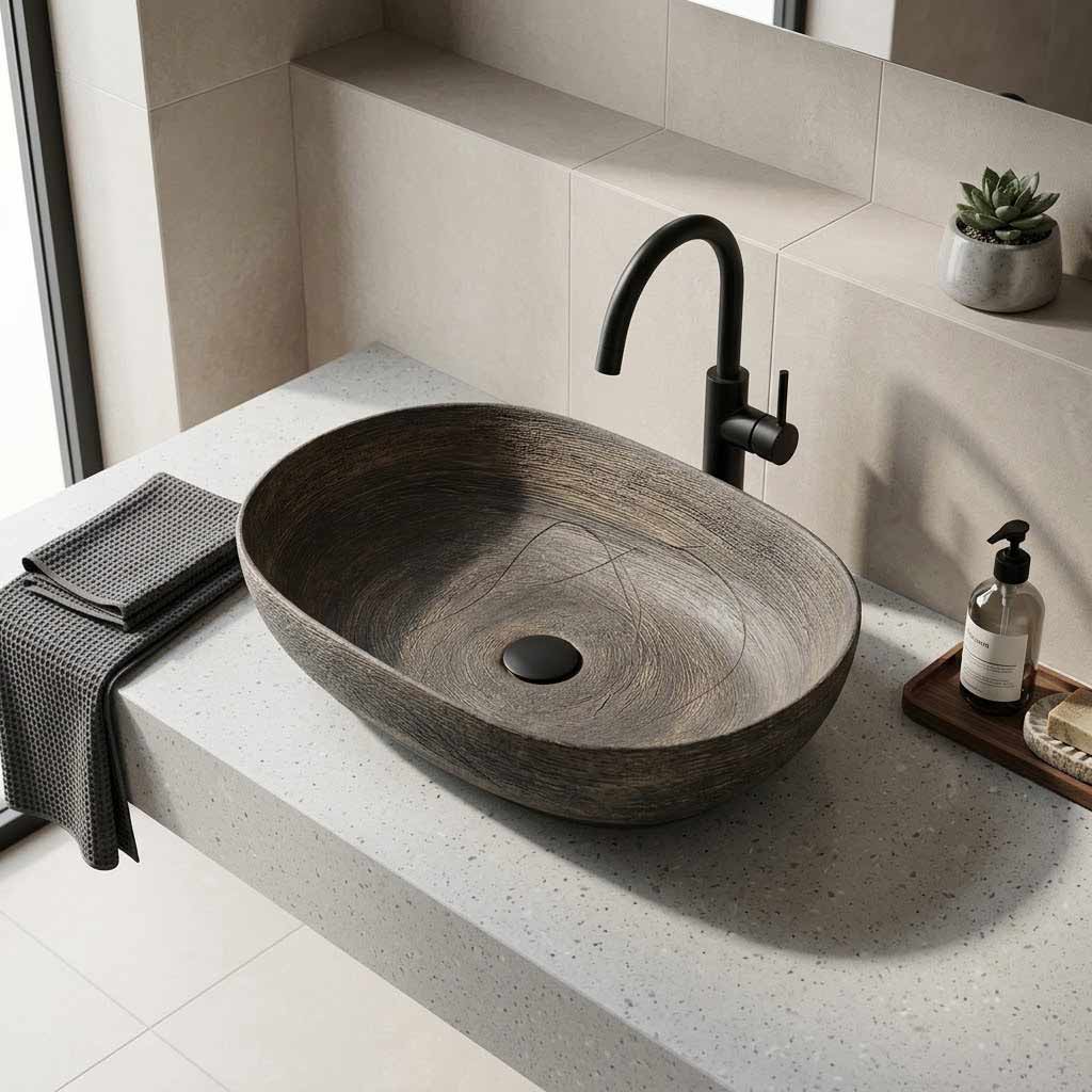 Oval Above Counter Ceramic Basin Art Basin 585x400x125mm - Natura Oak