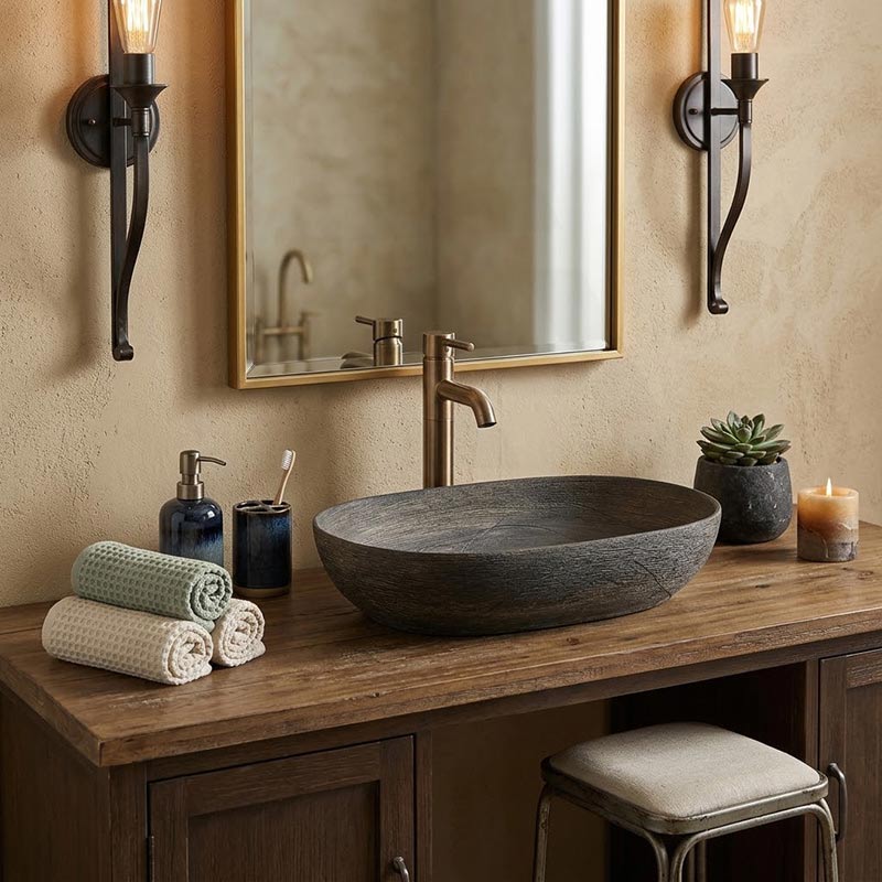 Oval Above Counter Ceramic Basin Art Basin 585x400x125mm - Natura Oak