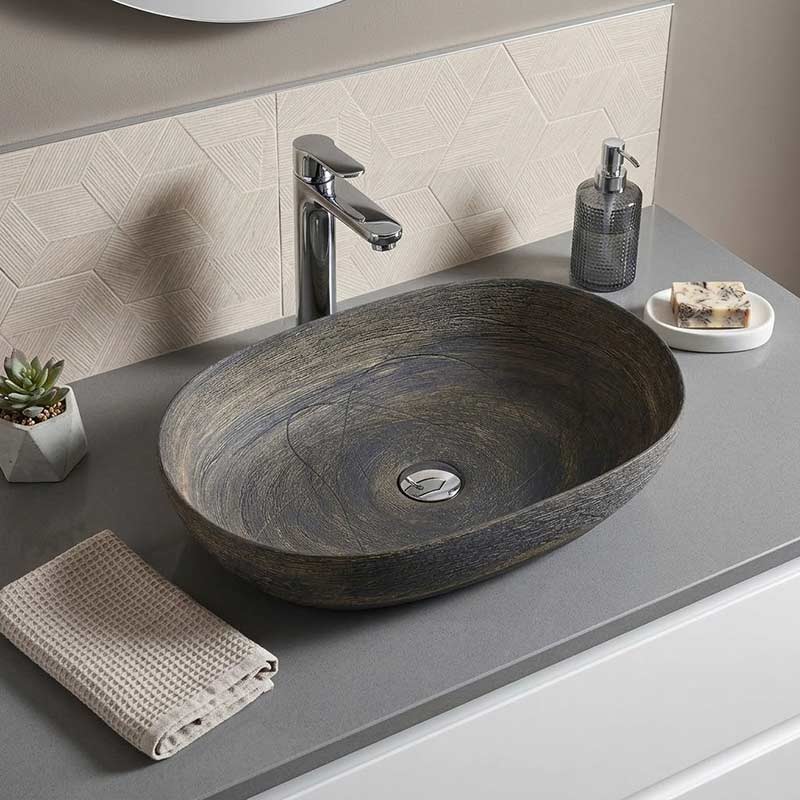 Oval Above Counter Ceramic Basin Art Basin 585x400x125mm - Natura Oak