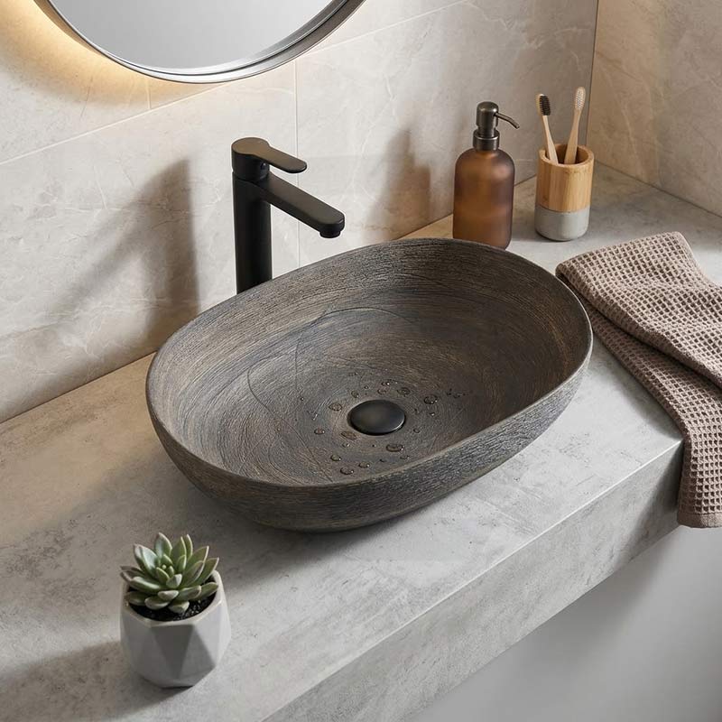 Oval Above Counter Ceramic Basin Art Basin 585x400x125mm - Natura Oak
