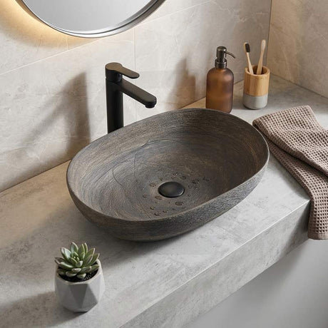 Oval Above Counter Ceramic Basin Art Basin 585x400x125mm - Natura Oak
